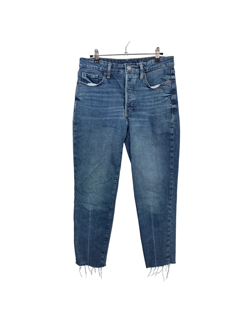 Old Navy O.G. Straight Jeans Womens 8 Blue High Rise Button Fly Raw Hem